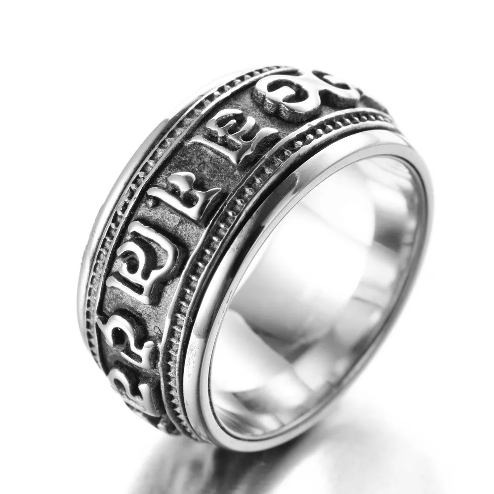 Mantra pasukti žiedas vyrų titano plieno banga retro valdinga asmenybė vieną rodomojo piršto žiedas su juvelyrika
