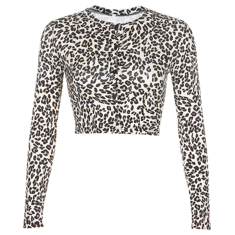 Ilgomis Rankovėmis Moterims T-Shirt Leopardas Spausdinti Moterų Viršūnių Za T-Shirt Vasaros 2020 Y2k Estetinės Viršų E Mergina Clubwear Dollskilling