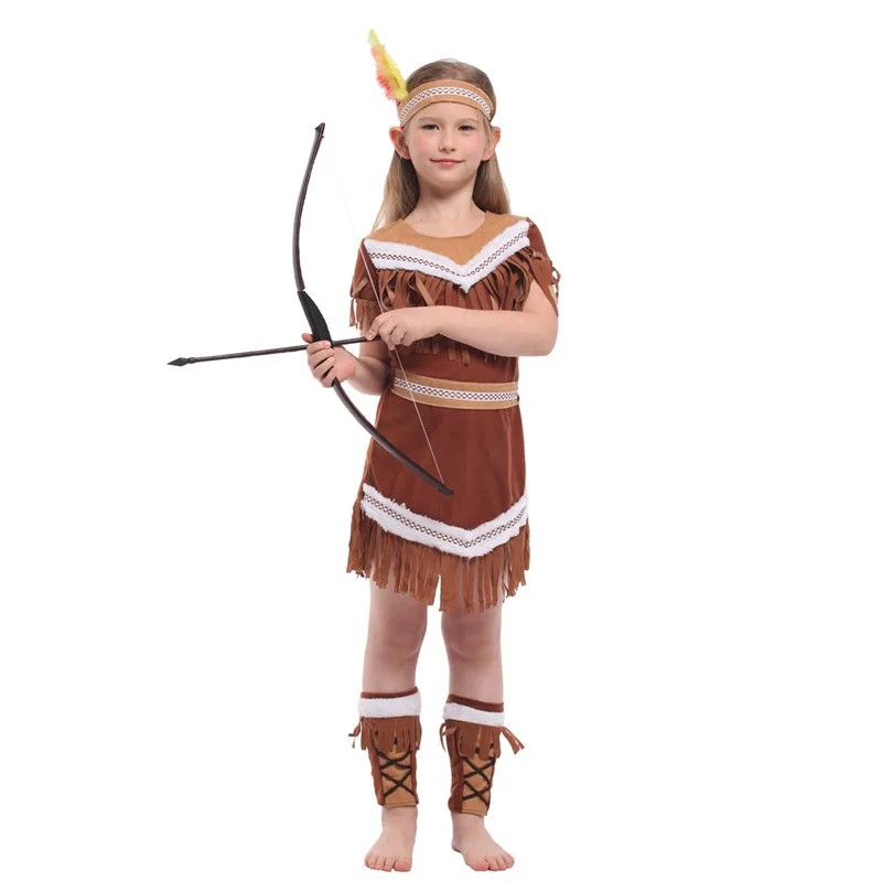 M-XL Merginos Primityvus Indijos tradicinių Cosplay Vaikai Helovinas medžiotojas kostiumai Vaikams, Karnavaliniai Puras Etape žaisti šalis suknelė
