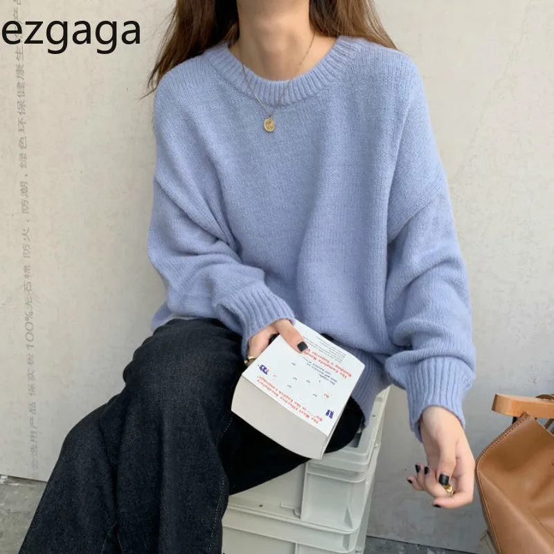 Ezgaga Blue Džemperis Moterims Konkurso O-Kaklo, Ilgomis Rankovėmis Kietas Prarasti 2020 M. Rudens Žiemos Megztiniai Megztinis Outwear Korėjos Prašmatnus Viršūnes Atsitiktinis