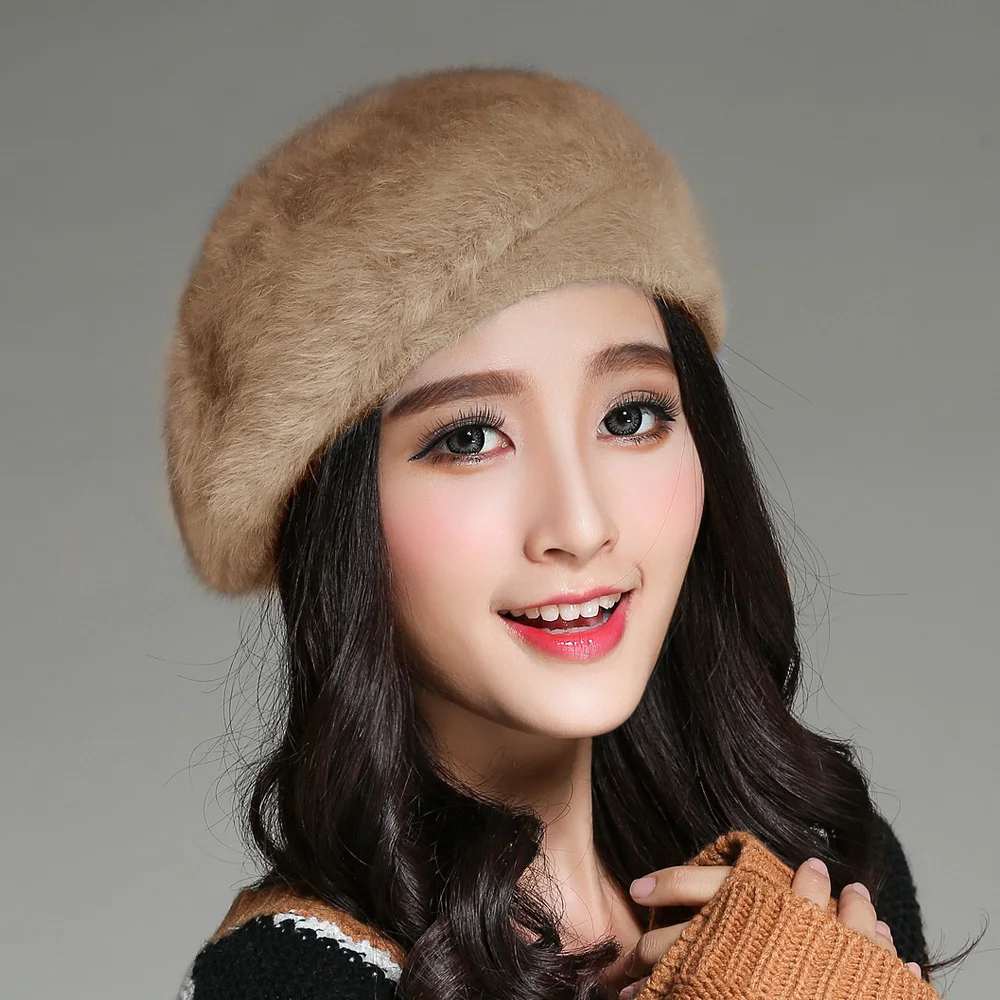 Mados Žiemos Moterys beretė skrybėlę Rudenį Triušio Kailio Kepurę Plonas Stiliaus Šilčiau Vilnos beretės Kepurės Moterims