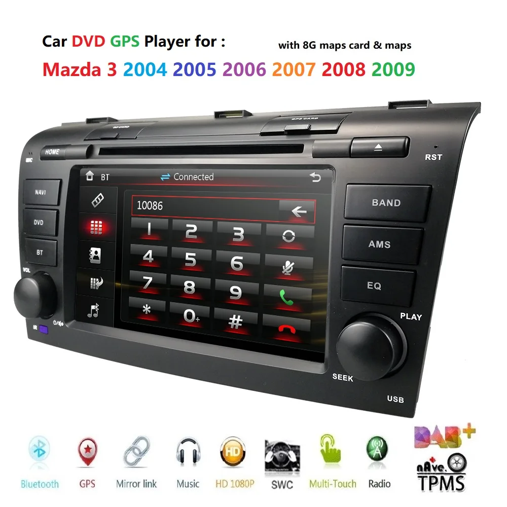 Nuotolinio Valdymo Automobilis DVD Grotuvas, Mazda 3 2004-2009 USB, SD, Bluetooth Vairas Kontrolės Multimedijos Sistemos, DAB Nemokamą Žemėlapį Kortelės
