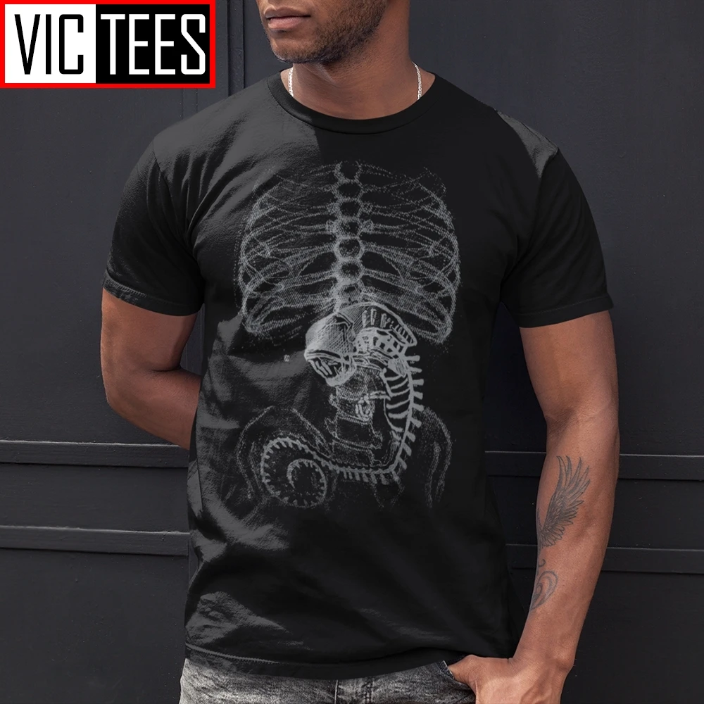Vyriški Alien vs Predator Tees Svetimų Kaulų Pakto Kaulų Marškinėliai Žmogaus Kūno Embrionas X-Ray Marškinėliai Medvilnės Plius Dydis