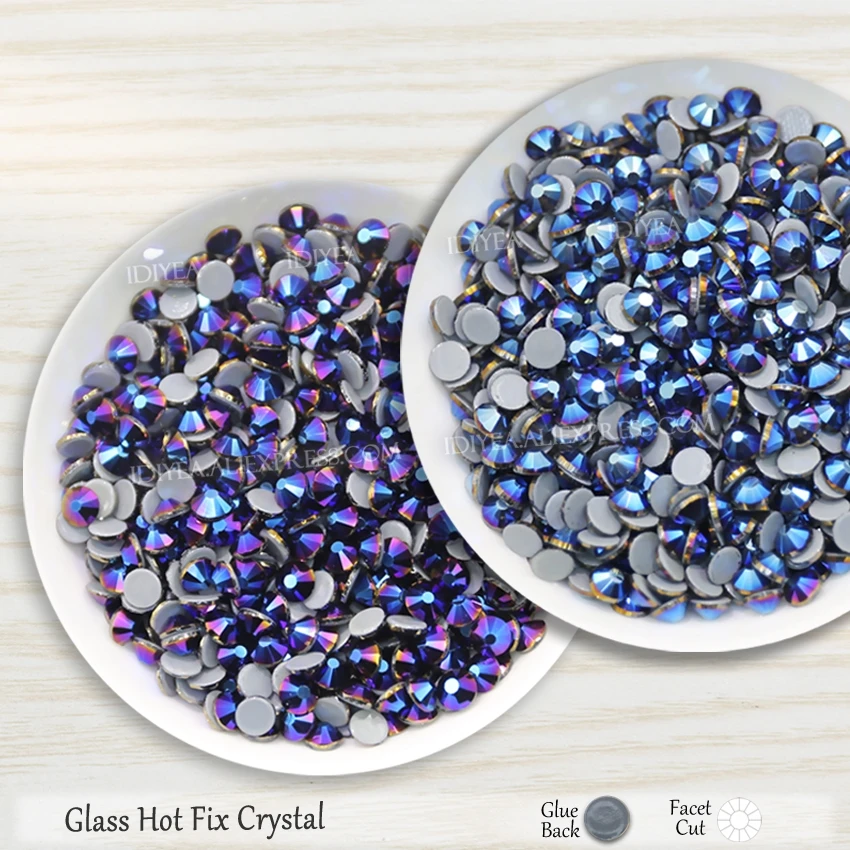 Metallic Blue & Blue Hematitas flatback cirkonio hot-fix kristalus glitters masės stiklo karštųjų akmenų rankdarbiams drabužiai