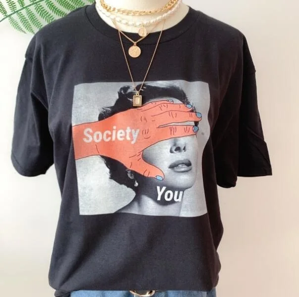 Sunfiz HJN Visuomenė Jūs Citatos T-Shirt Vasaros trumpomis Rankovėmis Moterims Tumblr Mados Šūkis Tee Drabužiai