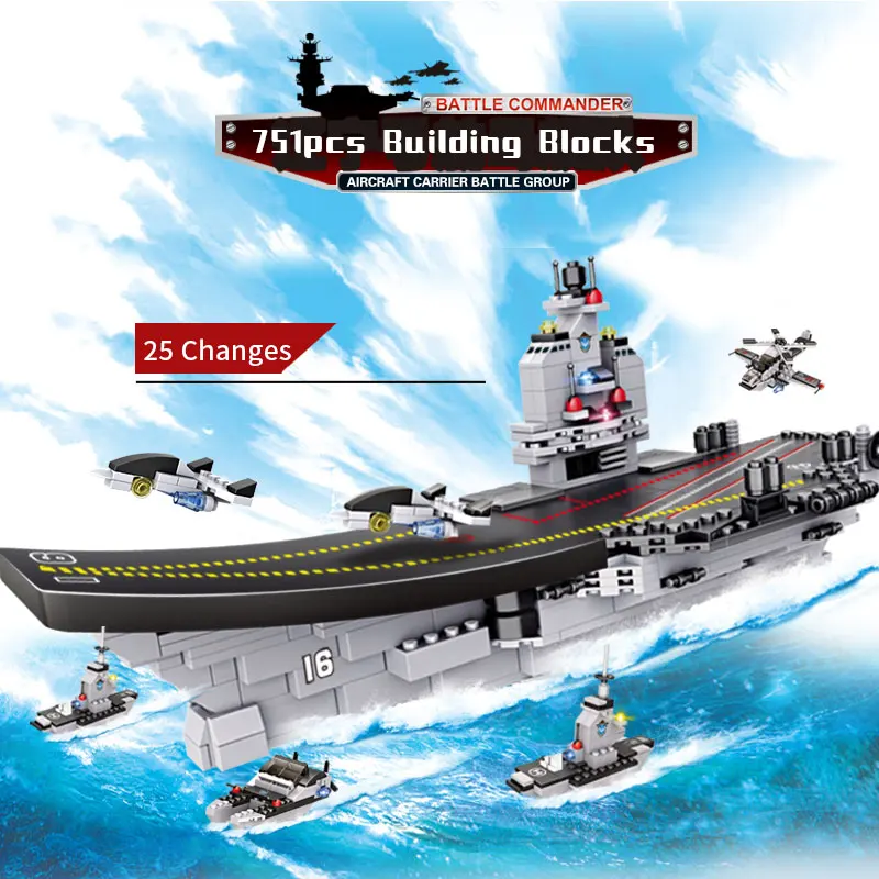 751PCS LiaoNing Orlaivių Karo laivas Grupės Blokai 8 1 Aircrafted Vežėjas Karinio Laivo Plytų Žaislai Vaikams