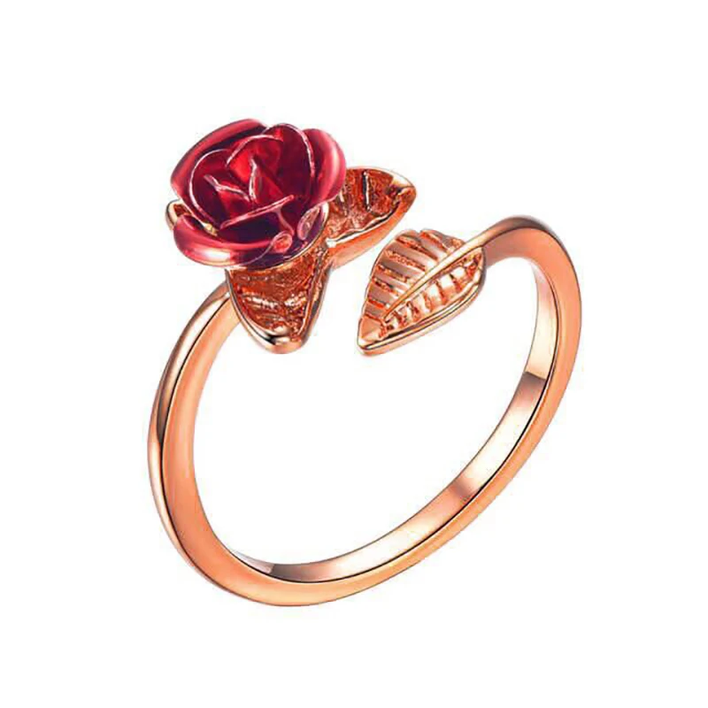 LXOEN Moterų Rožių Žiedų Reguliuojamas Žiedo Balta Rožė Aukso Spalvos Plonas Vestuviniai Žiedai, Moterų Nuotakos Kristalų Vestuvinis Žiedas