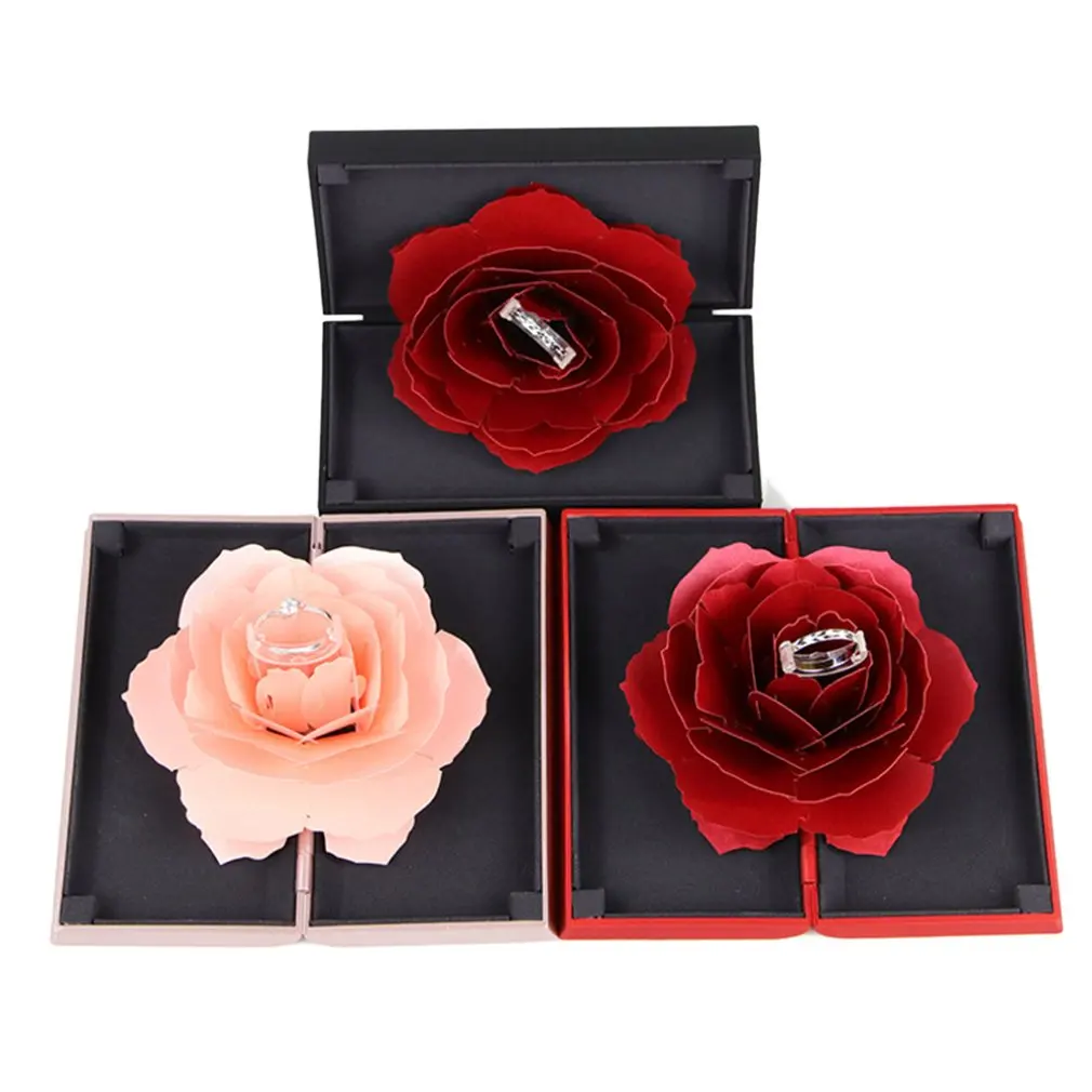 3D Kietas Romantiška Lankstymo Gėlės Žiedas Lauke Sukasi Rožės Žiedas Lange Gimtadienis, Valentino Diena, Vestuvių Papuošalai, Žiedas Dėžės