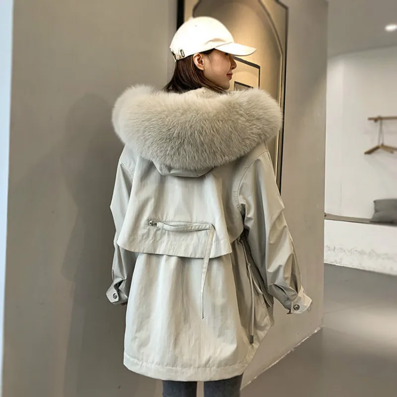 2020 Naujų Drabužių Parko Žiemos Striukė Moterims Nekilnojamojo Fox Fur Coat Gamtos Originali Triušio Kailio Viršutiniai Drabužiai Streetwear Nuimamas Naujas N71