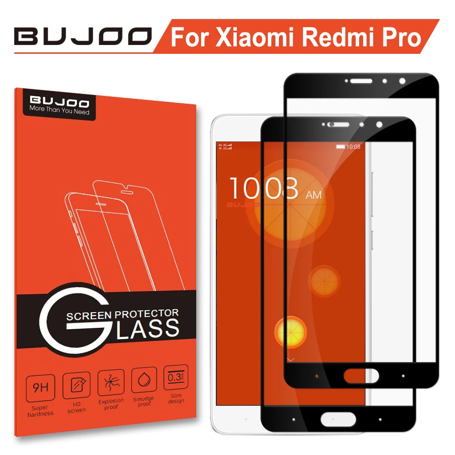 2 Pak Originalus BUJOO Nekilnojamojo 2.5 D 0.3 mm 9H Visiškai Padengti Grūdinto Stiklo Xiaomi Redmi Pro Xiomi HD Screen Protector Filmas