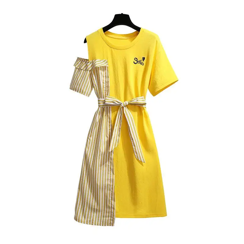 ICHOIX korėjos T-shirt, Suknelė Vasaros Off Peties Suknelė Dryžuota Kratinys Trumpas Mielas Suknelė Studentų Mergina Geltona Moterų Suknelės, 2020 m.
