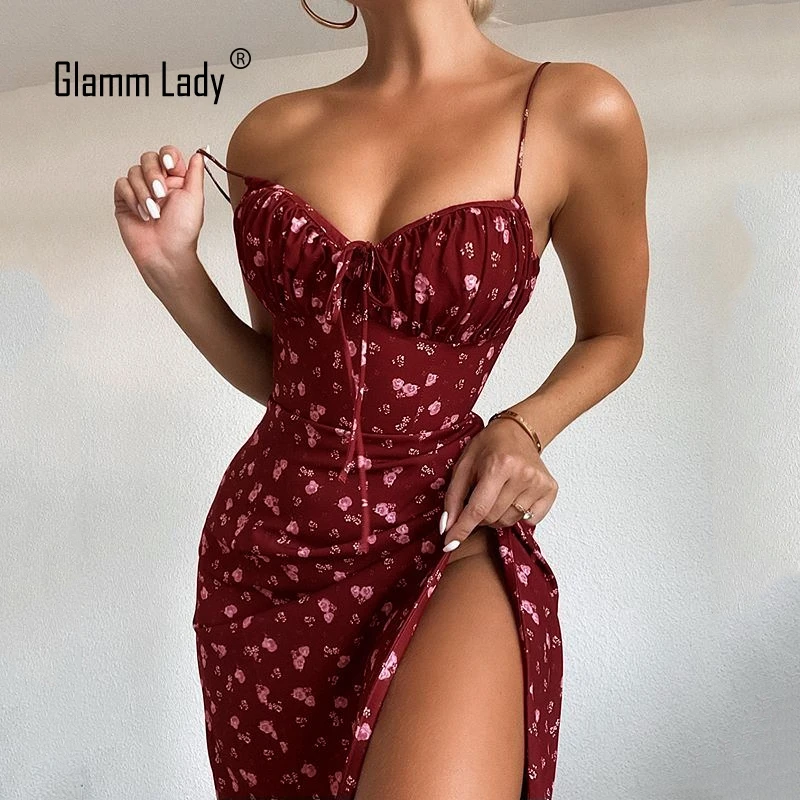 Glamm Lady Spausdinti Atsitiktinis Seksualus Suknelės Moterims Bodycon Rudens Dress Stebėjimo Padalinta Klubo Šalis Suknelės Spageti Dirželis Vestidos