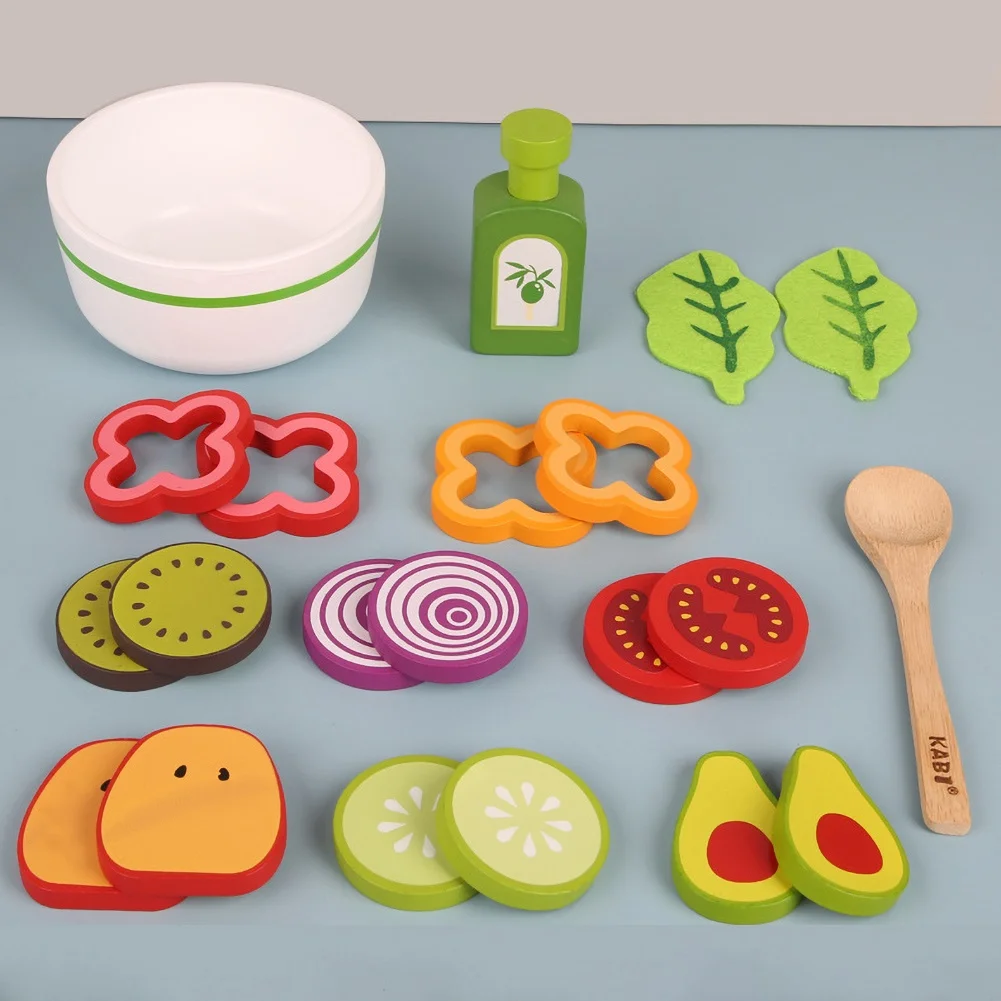 21Pcs Vaikai Medinių Vaisių, Daržovių Salotos Virtuvės Apsimesti Žaisti Namus, Interaktyvus Žaislas