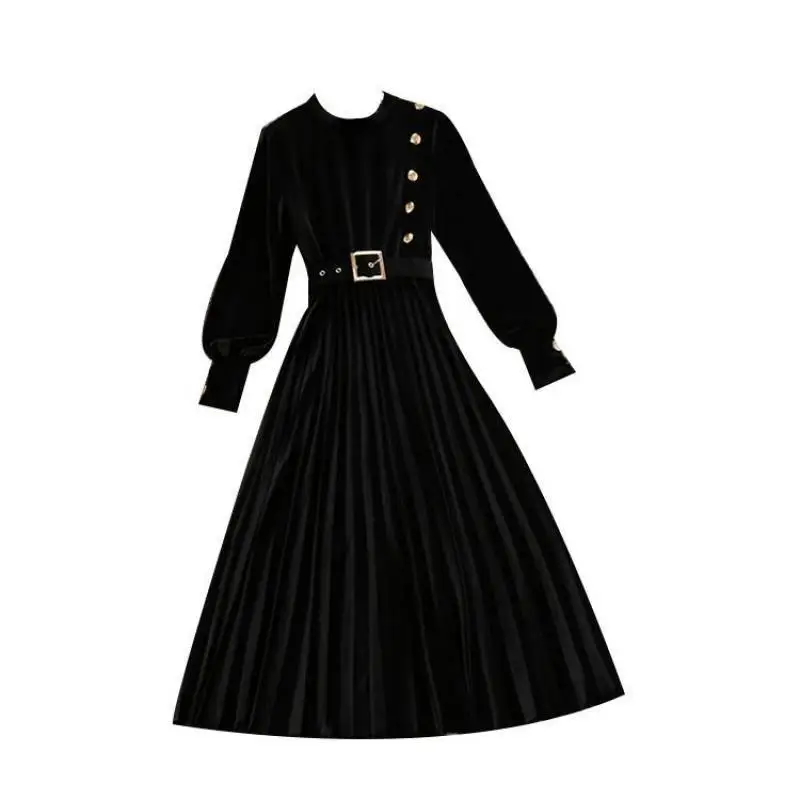 Nauja Rudens Žiemos Vintage Suknelė Moterims ilgomis Rankovėmis Slim-line Biuras Dėvėti Ilgas Chalatas, Elegantiškas Ponios Velvet 