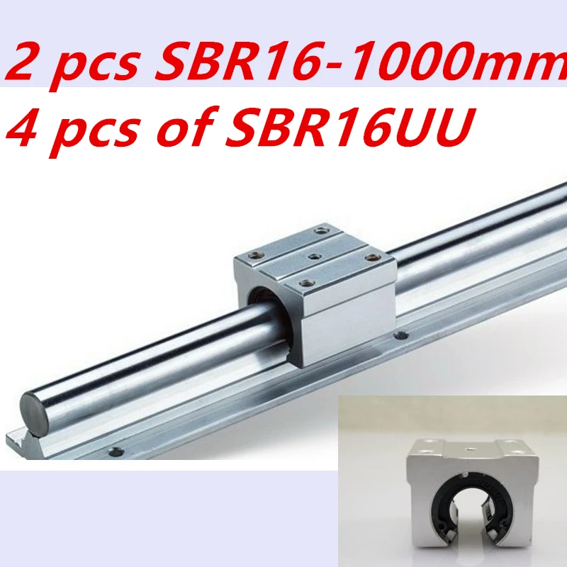 SBR16 1000mm linijinis vadovas rinkinys: SBR16 L1000mm(2vnt)+SBR16UU linijinis guolių bloko(4pcs) cnc dalys