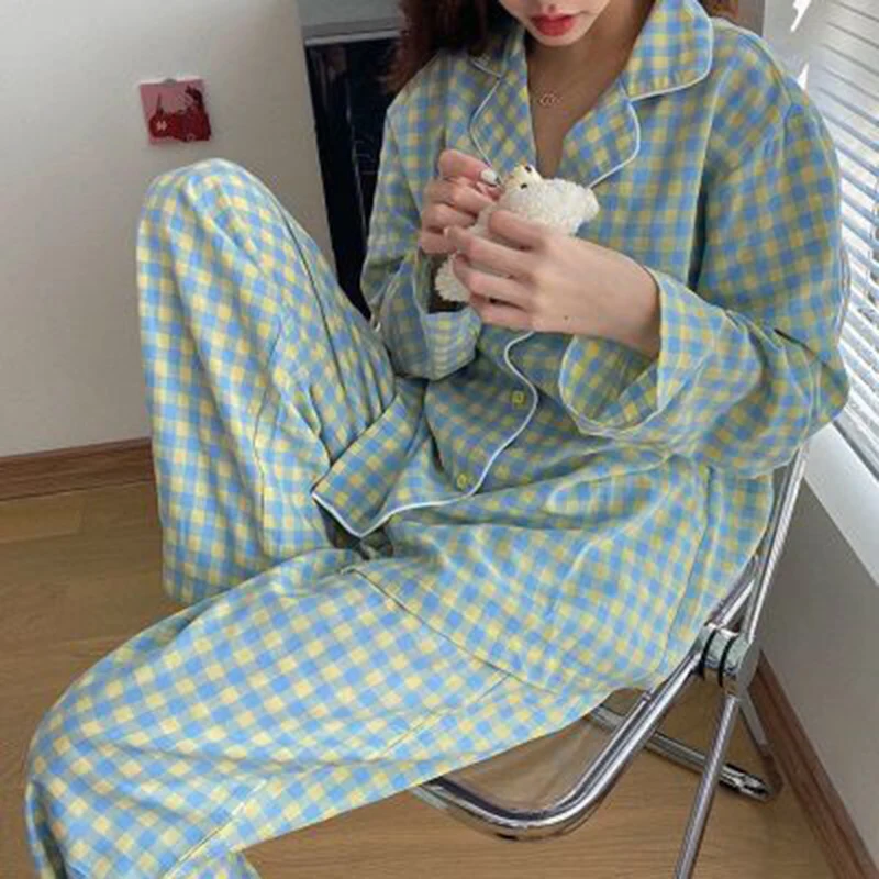 CAIYIER Mielas Tinklelio Mergaičių naktiniai marškiniai, pižamos Nustatyti korėjos Rudens Žiemos Naujas ilgomis Rankovėmis Laisvalaikio Sleepwear Moterų Prarasti naktiniai drabužiai Homewear Kostiumas