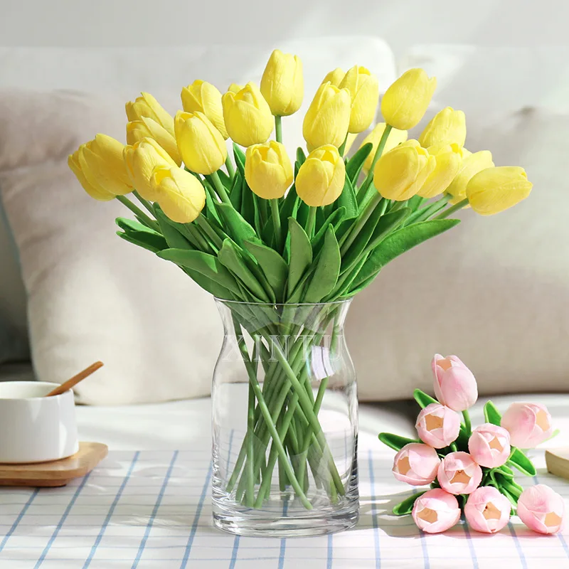 Pu Mini tulpių modeliavimas gėlių vestuvių namų netikrų gėlių fotografija rekvizitai apdailos medžiagos rankena, gėlių