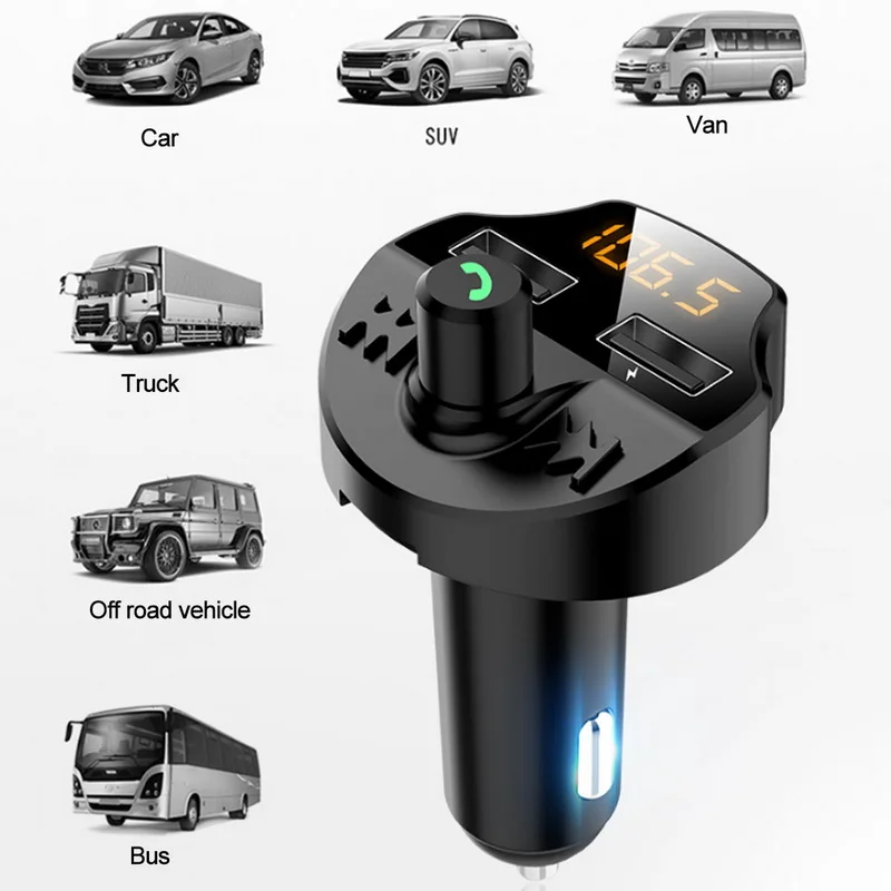 Automobilių Siųstuvas Bluetooth 5.0 Auto Mp3 Grotuvas Moduliatorius Adapteris Baterijos Įtampa TF Kortelė, laisvų Rankų Dual USB Smart Chip U disko