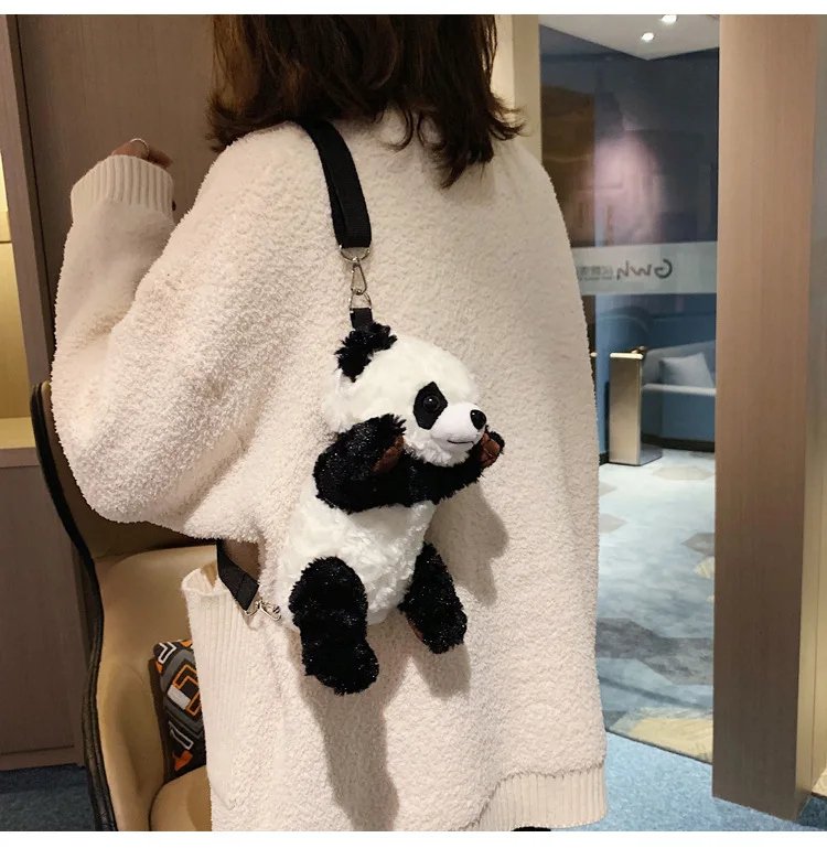 Mergina Pliušinis Įdaryti Mielas Panda Makiažas Maišelį Nešti Katę ant Nugaros Minkšta Pagalvėlė Moters Gyvūnų Lady Kuprinė Kūdikiui Naujųjų metų Dovana Vaikams, Žaislai