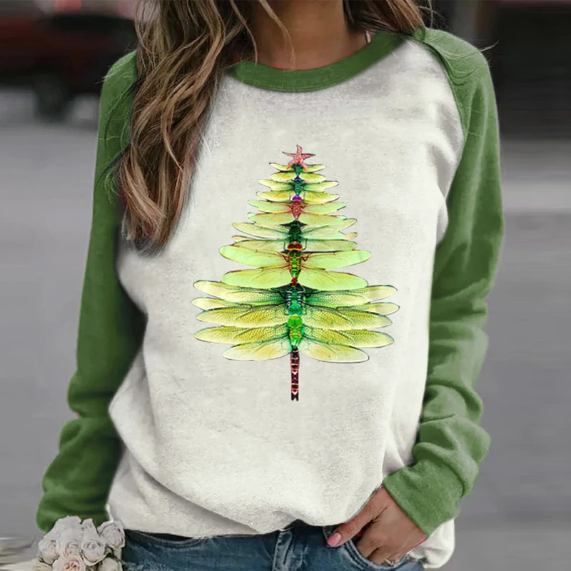 2020 Kalėdų Mados Palaidinukė Moterų Rudenį Atsitiktinis ilgomis Rankovėmis Viršūnes Elegantiškas Megztinis Moteriška O Kaklo Prarasti Streewear Marškinėliai 3XL