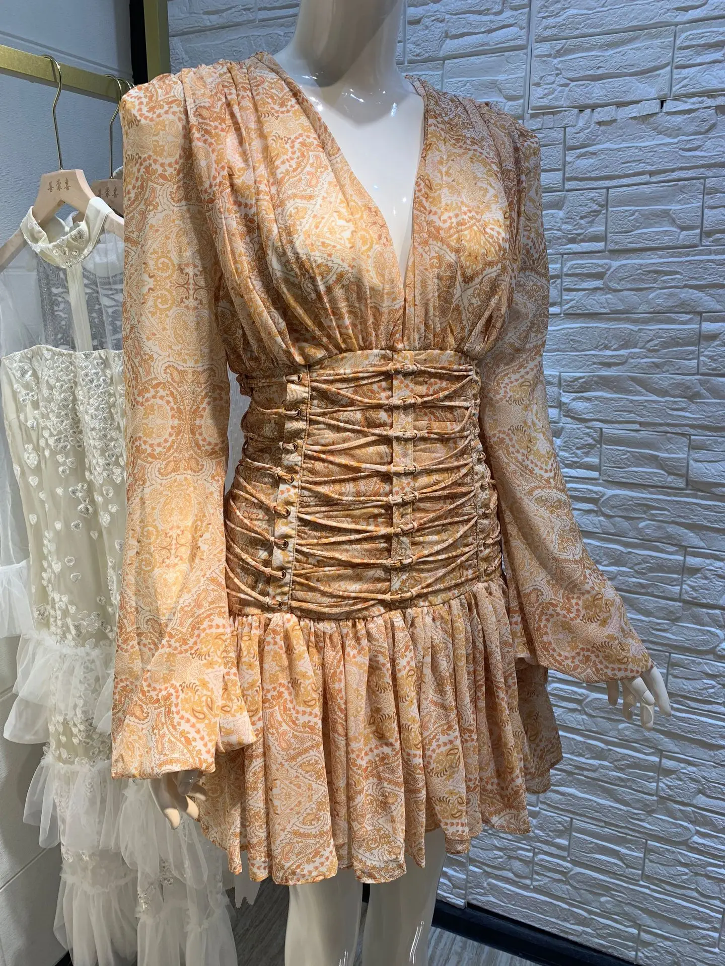 Moterų Nėriniai Korsetas Suknelė Vasaros Gėlių Spausdinti Žibintų Rankovėmis Aukštos Juosmens Šifono Tunika Suknelė Aukščiausios Kokybės 2021