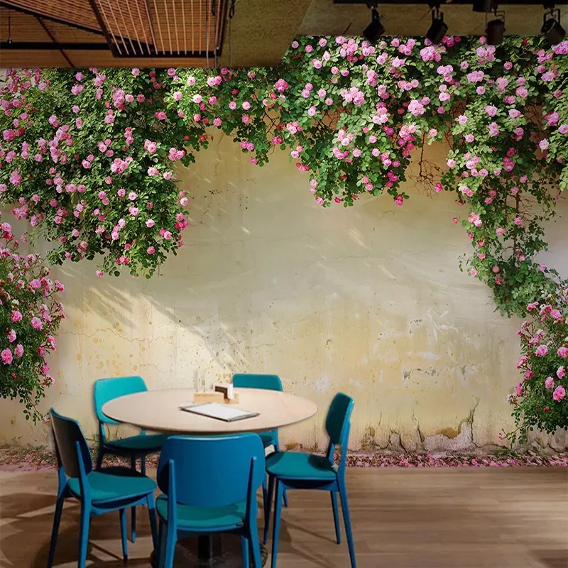 Custom Foto tapetų Dažymas 3D Pink Gėlių Vynmedžio Fone Sienų Freskomis Tapetai Gyvenamasis Kambarys, Virtuvė, Sienos, Namo Apdailos