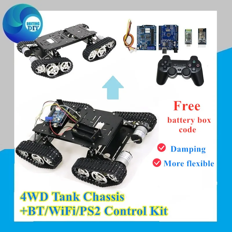 Wi-fi/Bluetooth/PS2 Kontroliuoti RC 4wd Robotas Bakas, Važiuoklė Rinkinys Slopinimas ir Lankstus Smart Metalo Važiuoklės Mokymo/ PASIDARYK pats