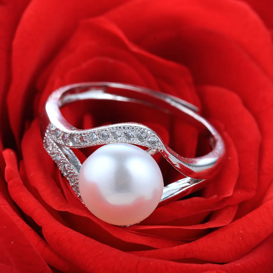 Cauuev realių gėlavandenių perlų žiedas moterims 925 sterlingas sidabro reguliuojamas žiedo AAAA gamtos perlas Vestuvių Žiedai, papuošalai