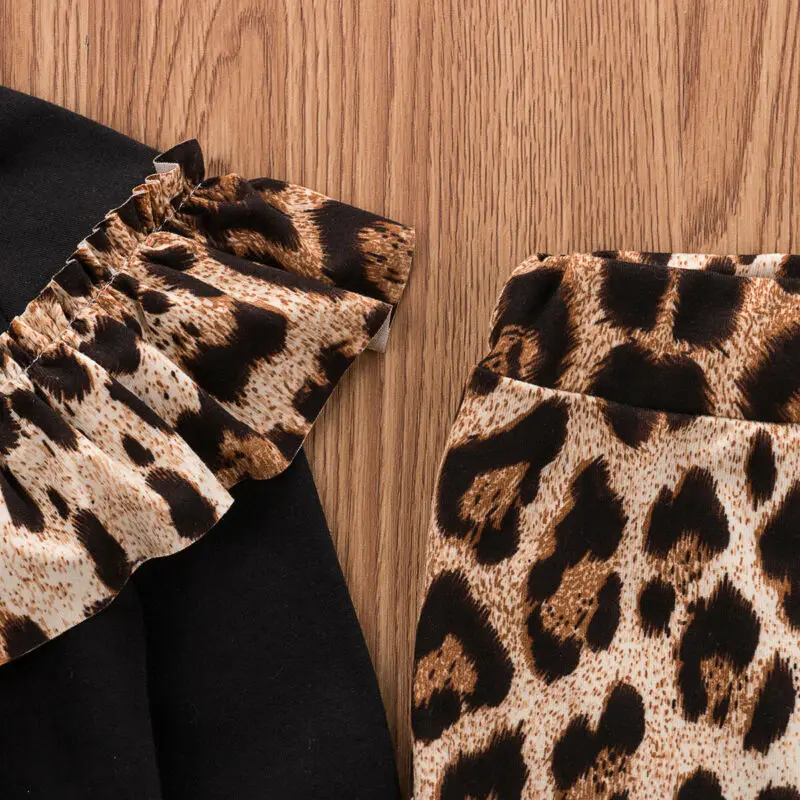 0-5Y Leopard Bamblys Baby Kid Mergaičių Drabužius ilgomis Rankovėmis Viršų Ruffles T-shirt Ziajać, Apranga, Rudens, Žiemos Mergaitės Drabužiai