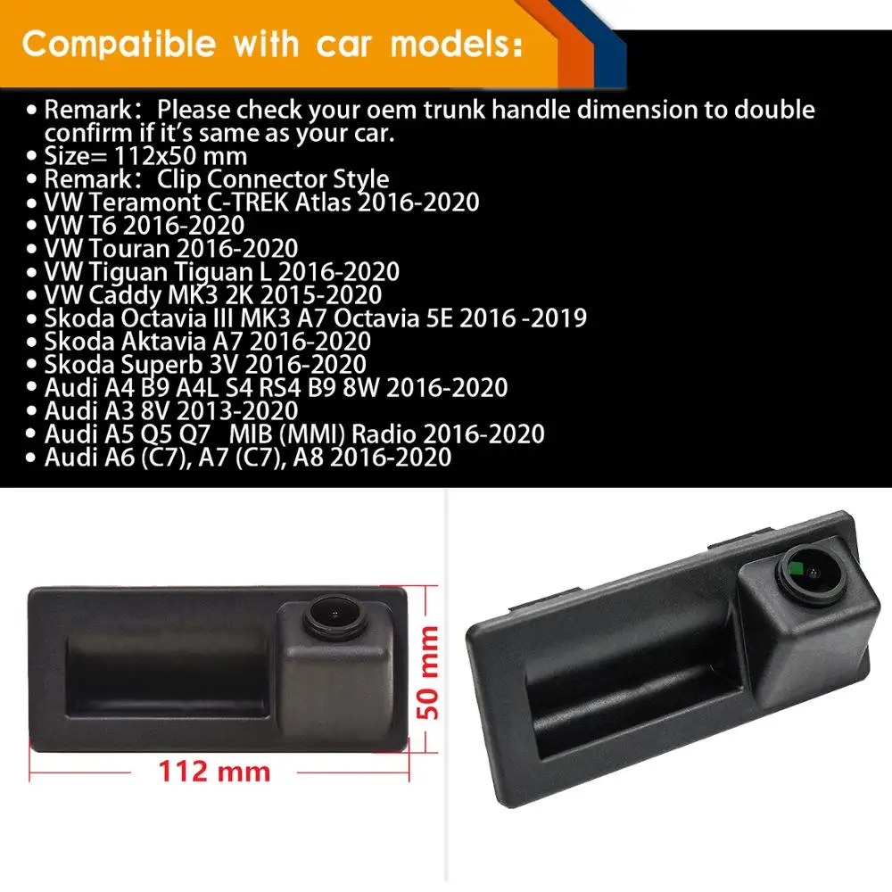 HD 1280x720p 18mm Automobilį Atbuline Galinio vaizdo Atsargine Kamera, skirta VW Teramont C-TREK 