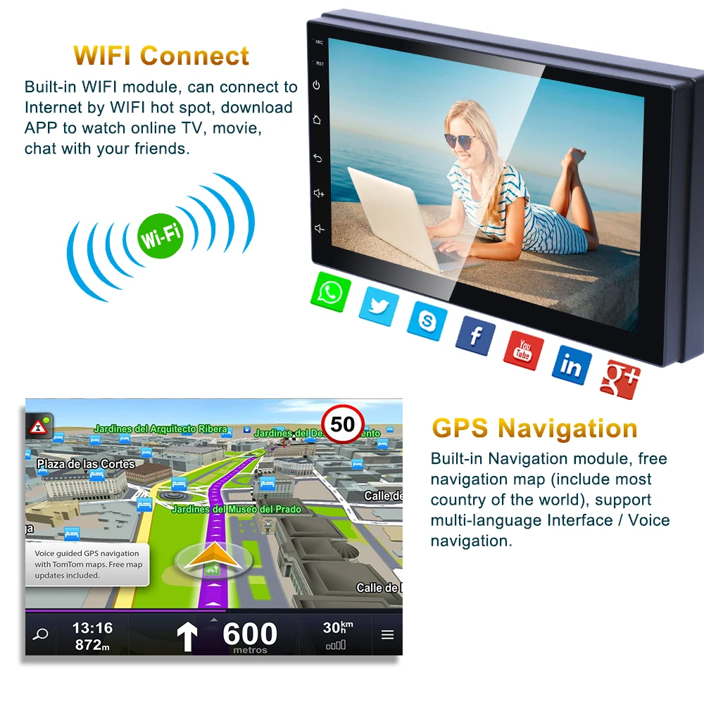 2 Din Automobilio Radijo 2G pridėti 32G GPS Android Multimedijos Carplay Universali 7