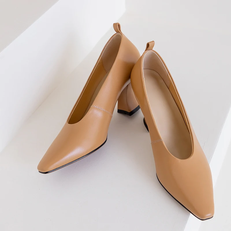 Moterų Siurbliai, natūralios Odos batai, 22-25 cm ilgio Mažas kvadratas kojų 7cm kulnas aukštas, Pavasarį ir rudenį būtina turėti laukinių odiniai batai