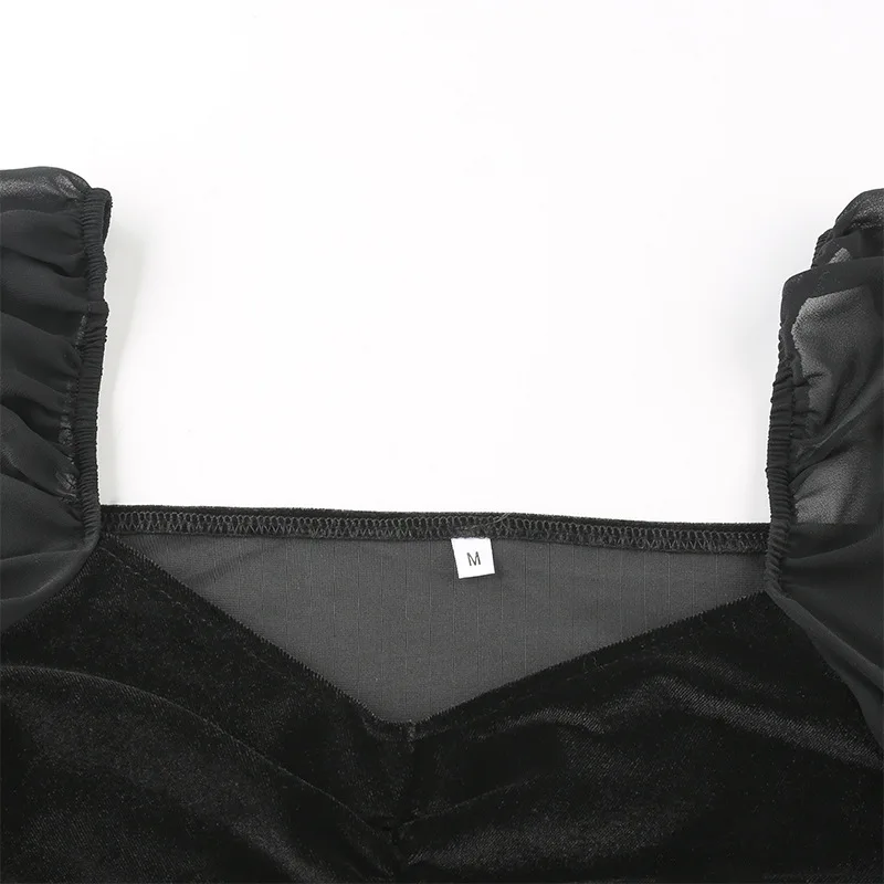 Gothic Black Moterų V-Kaklo Sudurti Akių Ilgomis Rankovėmis Raukšlės Slim Mini Suknelė 2020 M. Pavasarį Goth Moterų Tamsiai Sluoksniuotos Rankovėmis Bodycon Suknelės