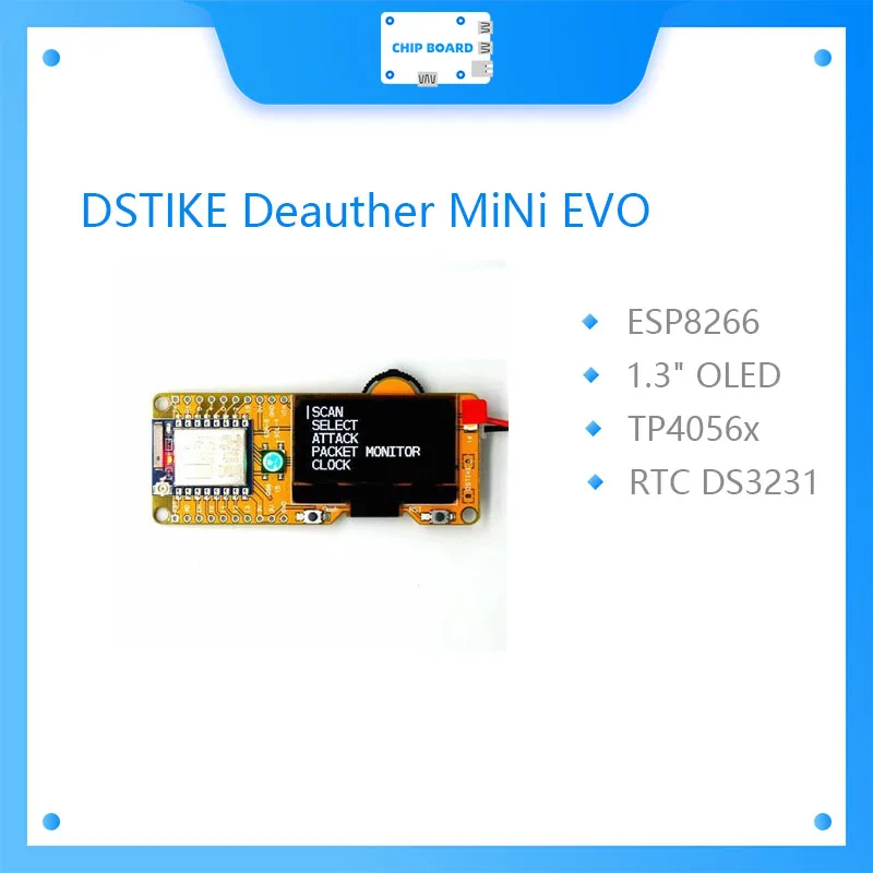 DSTIKE Deauther MiNi EVO (4MB ESP-07+1.3 OLED+RTC DS3231) ESP8266 Plėtros Taryba