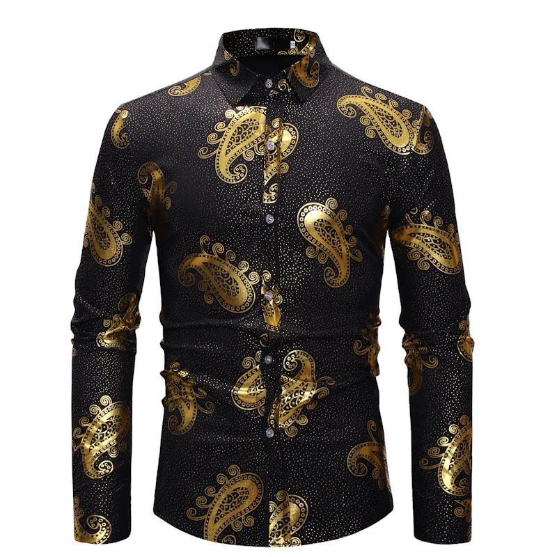 Gold Įdegio Paisley Marškinėliai Vyrų Slim Fit Chemise Homme 2018 Prekės Ilgomis Rankovėmis Verslo Mens Suknelė Marškiniai Camisa Socialinės Masculina