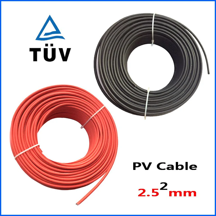 2.5mm2 saulės laidą 14AWG varinio kabelio TUV patvirtinimo raudonos ir juodos saulės PV kabelio, 5m 10m, 20m