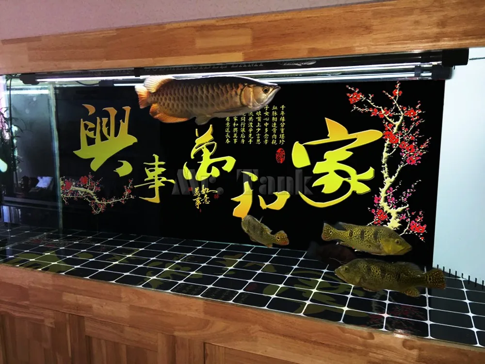 Individualų Akvariumo Fonas Plakatas Su Lipnia Kaligrafija Dvipusis PVC Vandenyno Žuvų Bakas Sienų Dekoras Kraštovaizdžio