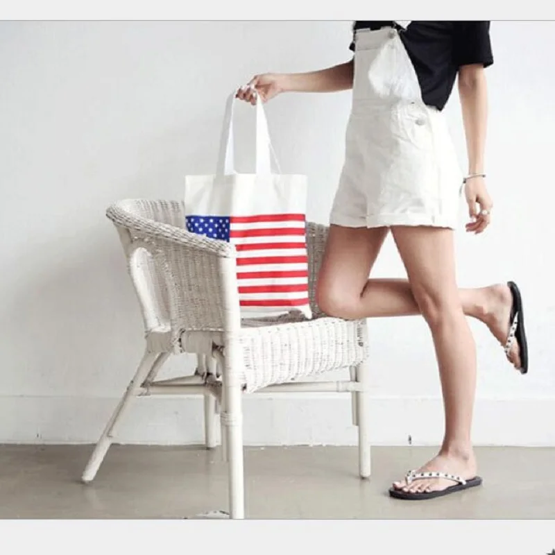 Naujos Daugkartinio Naudojimo Drobė Maišelis Moterų Pirkinių Krepšys Didelis Lankstymo Nešti Unisex Amerikos Vėliava Spausdinimo Canvas Tote Bag