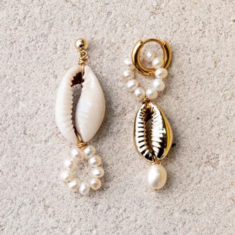 Shell pakabukas auskarai boho ассиметричные gamtos perlas boucle d ' oreille pendante atostogų unikalų dovanos moterims