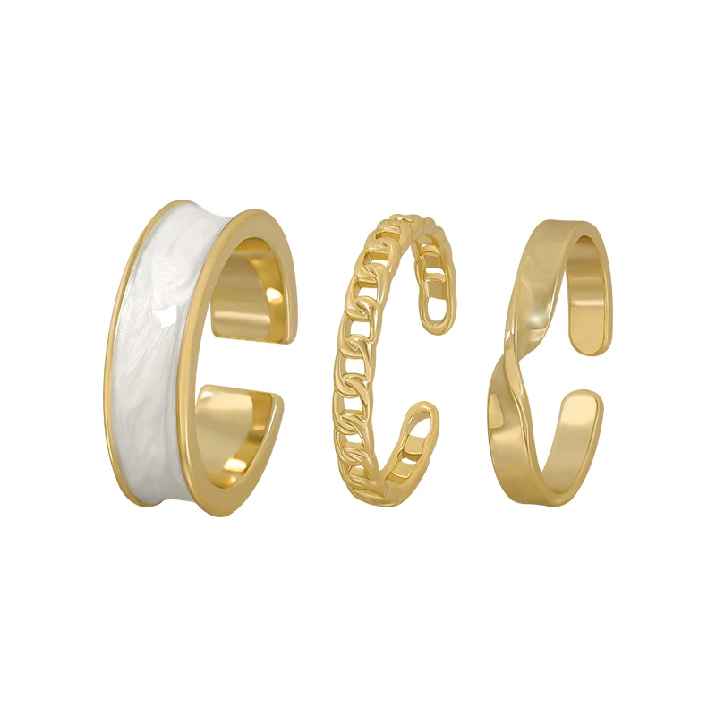 Bižuterijos paprasta lydinio, aukso žiedas korėjos versiją, kasdien laukinių trijų dalių baltos spalvos, krentančio moterų žiedas