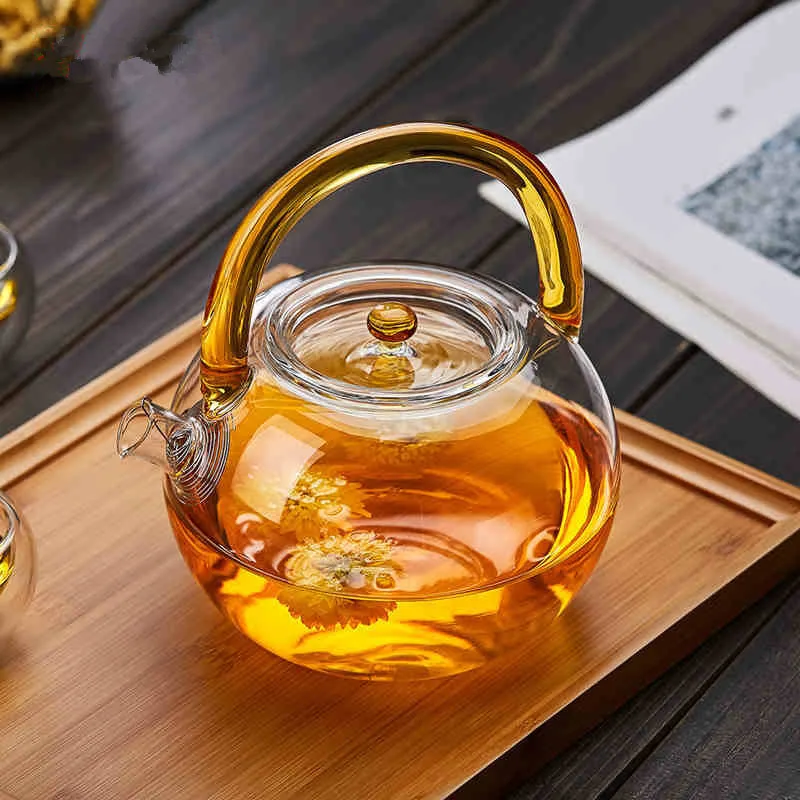850ML skaidraus stiklo arbatinukas sutirštės spalvų rankena su filtro gėlių arbatinukas šildomas stiklas puodą didelės talpos arbatos rinkinys
