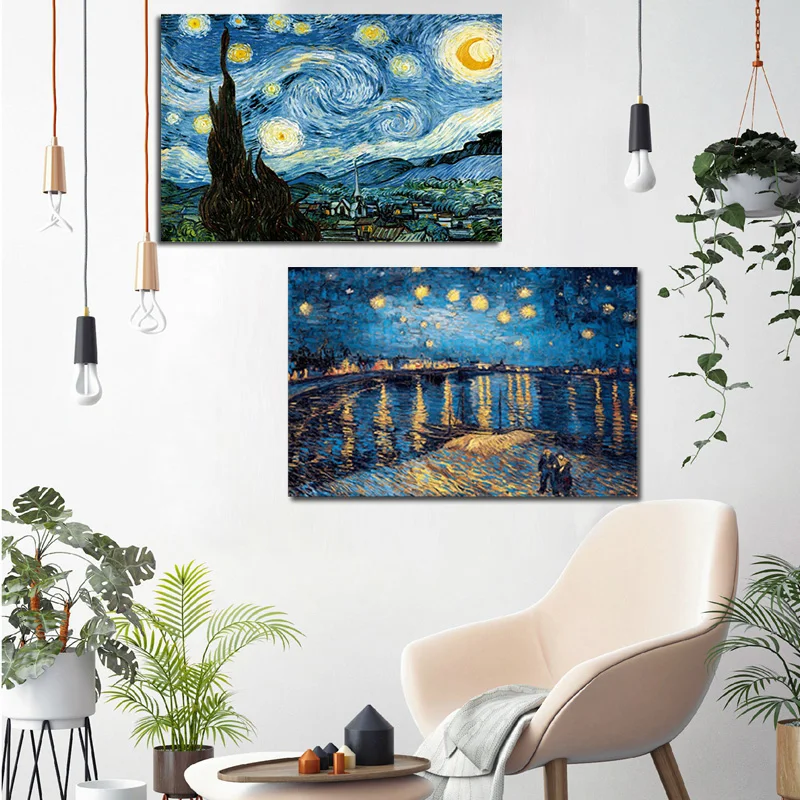 Garsaus Derliaus Van Gogh Žvaigždėtą Naktį Sienos Drobė Meno Impresionistų Peizažas Plakatas ir Spausdinimo Nuotrauka už Kambarį