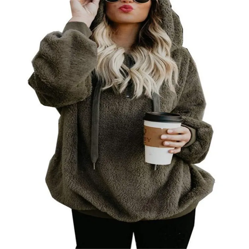 2020 naujas žiemą šilta, moterų hoodie palaidinukė raišteliu ilgomis rankovėmis kailio puloveris kišenėje pliušinis gaubtu