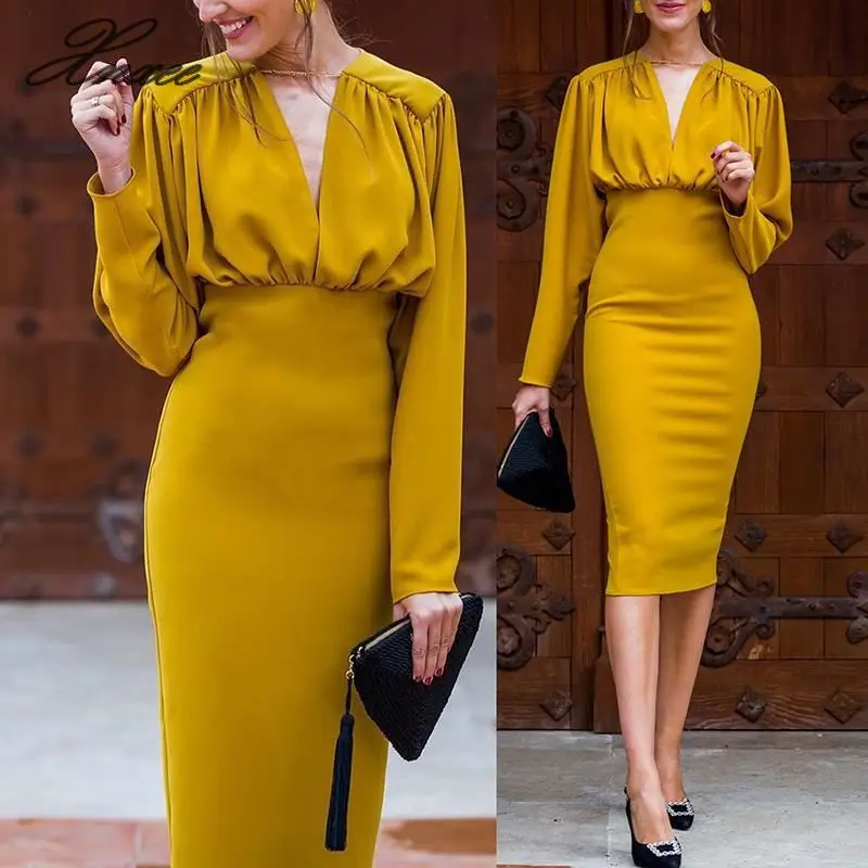 2020 ponios nauja geltona suknelė elegantiškas, rafinuotas ir intelektinės suknelė