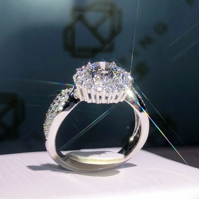Gėlių formos 925 Sterlingas Sidabro Žiedas Imituoti Deimantų Cz Dalyvavimas Vestuvių juostoje žiedai, moterų Nuotakos Šalis Papuošalai