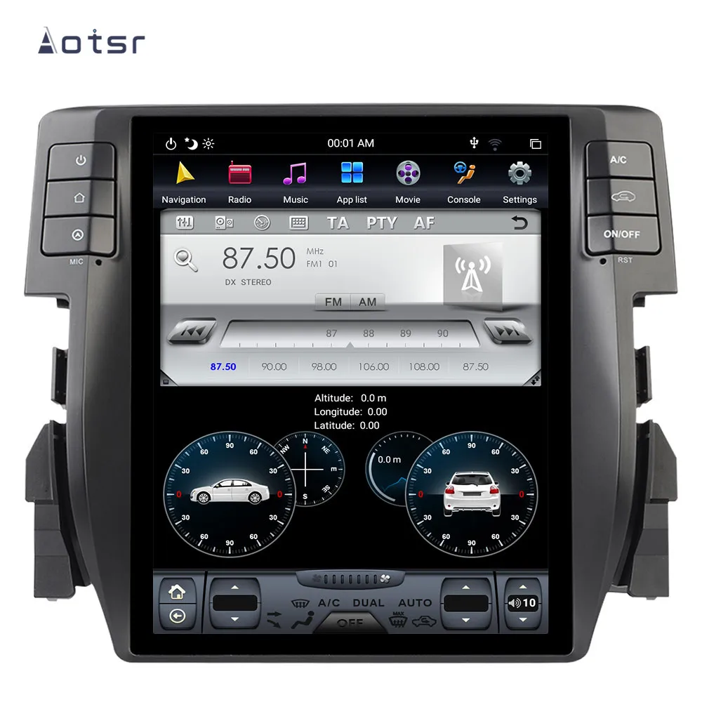 Tesla stilius Android 8.1 4+64GB Automobilių GPS Navigacija Honda Civic 2016+ auto stereo radijo multimedijos Ne DVD Grotuvas su carplay