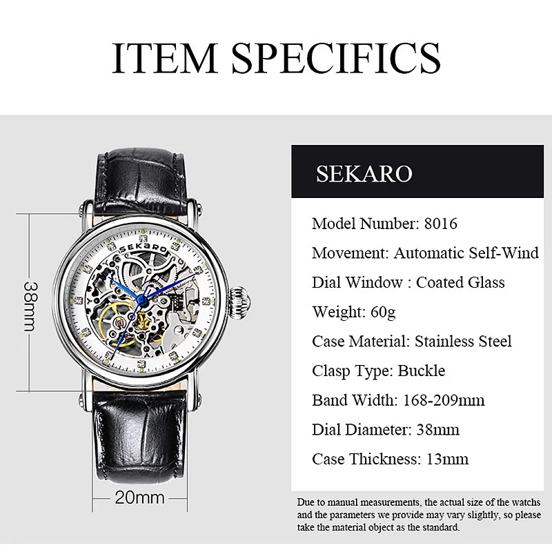 SEKARO Prekės ženklo Moterys Mechaniniai Laikrodžiai Diamond Ponios vertus-likvidavimo Laikrodžius Odos Mados Skeletas Dial Dovana moterims