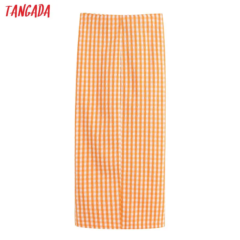 Tangada moterų pledas orange midi sijonas faldas mujer derliaus pusėje užtrauktukas ponios elegantiškas prašmatnus vidurio blauzdos sijonai BE240