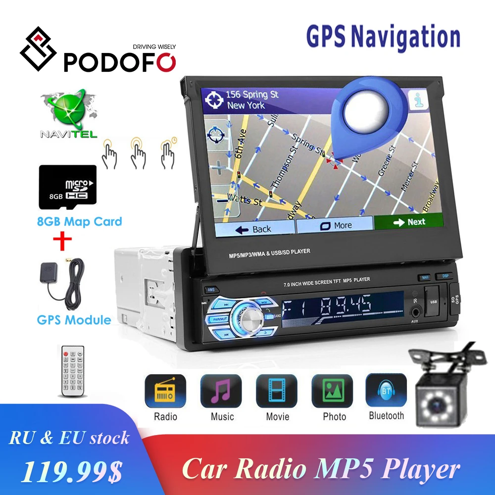 Podofo 1din Automobilio Radijo, GPS Navigacija, 7