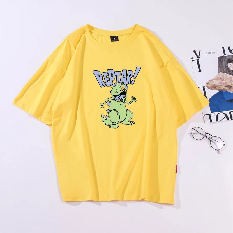 Dinozaurų REPTAR! T Shirts Vasaros Harajuku Kawaii Animacinių Filmų Spausdinti Moteris Tshirts Atsitiktinis Draugais Negabaritinių Vatos Pagaliukai Unisex Drabužiai